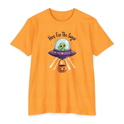 Halloween Alien T-Shirt — "Here For The Sugar" Cute UFO Trick-or-Treat Tee