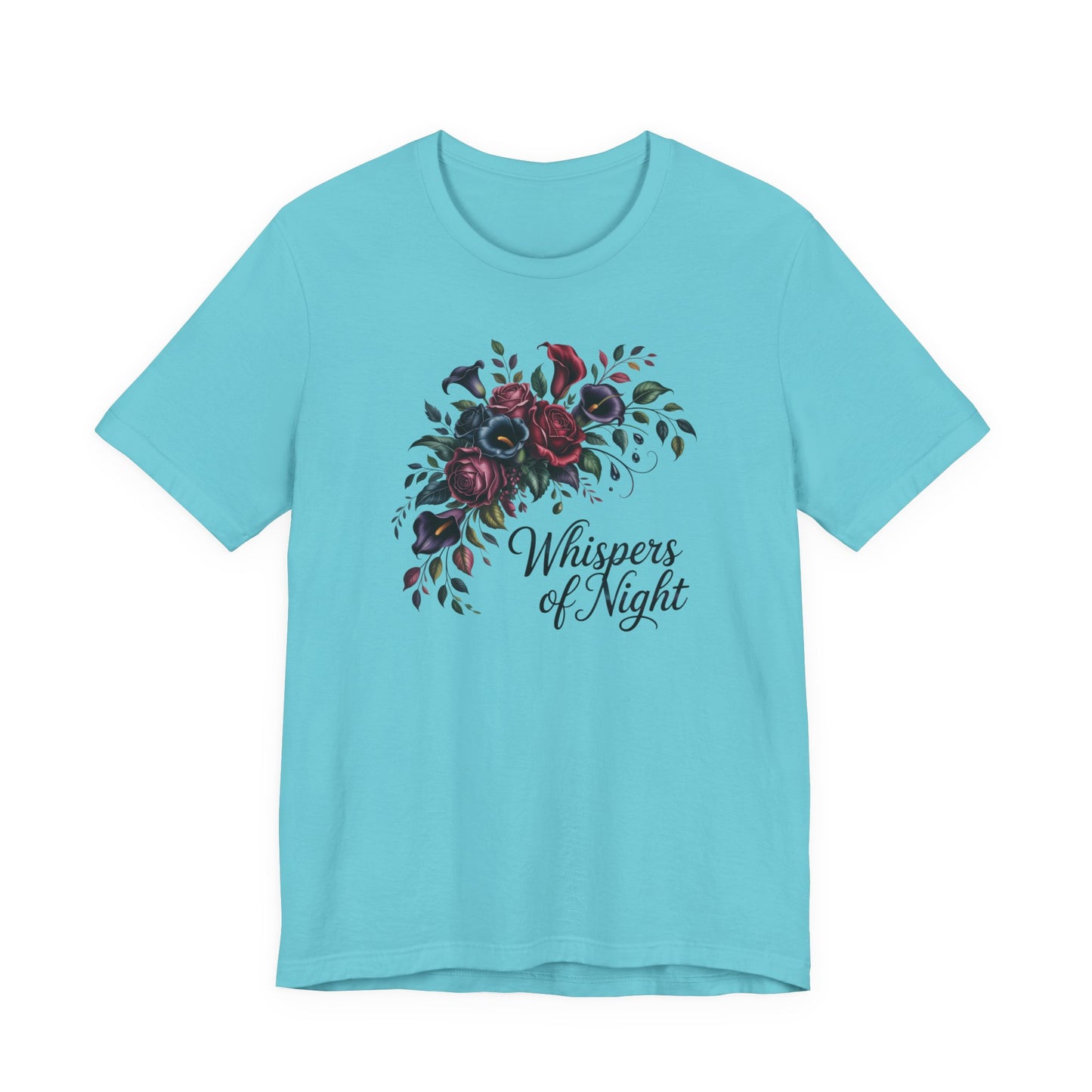 Whispers of Night Floral Tee — Dark Rose Bouquet Graphic T-Shirt