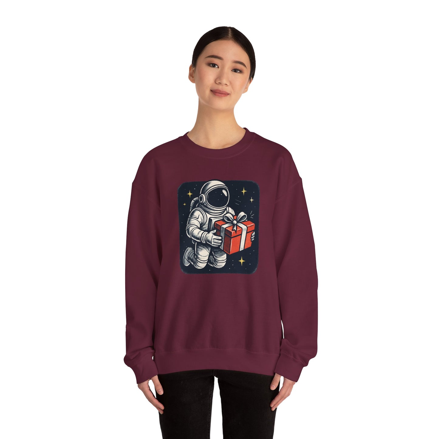 Astronaut holding Gift,  Unisex Heavy Blend™ Crewneck Sweatshirt