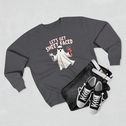Halloween Ghost Sweatshirt — "Let's Get Sheet Faced" Funny Party Crewneck
