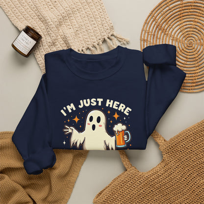 Halloween Ghost Sweatshirt — "I'm Just Here for the Boos" Cozy Crewneck