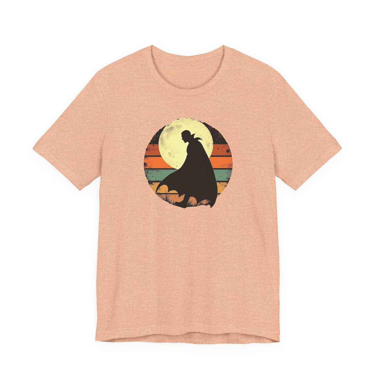 Vampire Silhouette Moon Tee — Retro Sunset Gothic Halloween T-Shirt