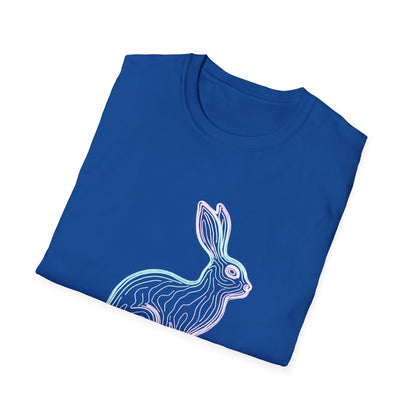 Neon Line Art Hare T-Shirt — Pastel Rabbit Graphic Tee