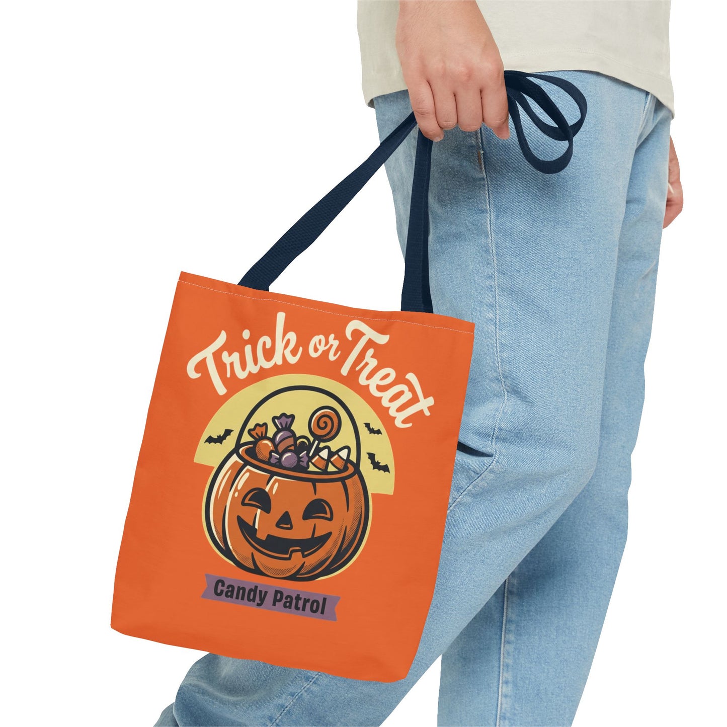 Halloween Trick or Treat Tote Bag — "Candy Patrol" Pumpkin Candy Bucket Design