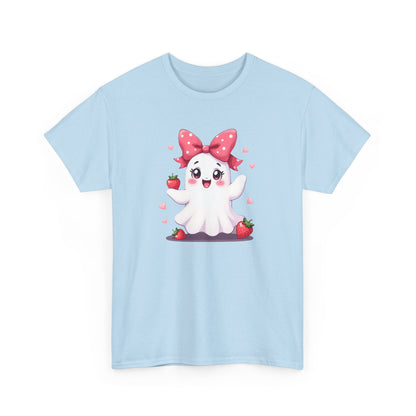 Cute Ghost Strawberry Unisex Tee, Perfect for Halloween, Gift, Casual Wear, Festival Shirt, Summer Vibes, Kawaii Apparel