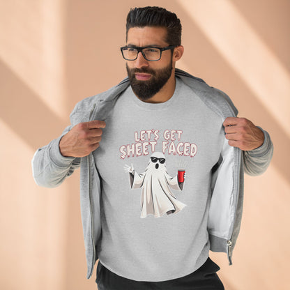 Halloween Ghost Sweatshirt — "Let's Get Sheet Faced" Funny Party Crewneck