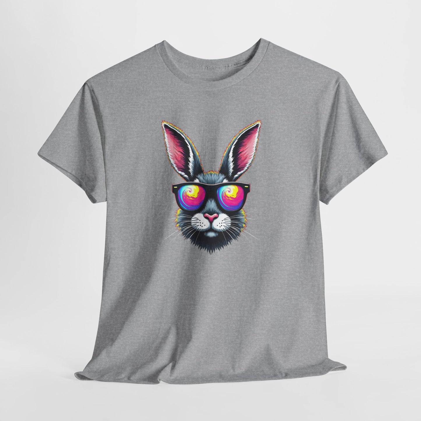 Bunny with Heart Sunglasses Tee — Retro Neon Rabbit Graphic T-Shirt