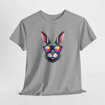 Bunny with Heart Sunglasses Tee — Retro Neon Rabbit Graphic T-Shirt