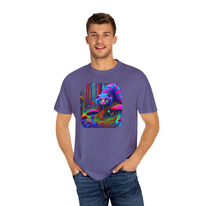 Curious Cat with mushrooms, Unisex Garment-Dyed T-shirt