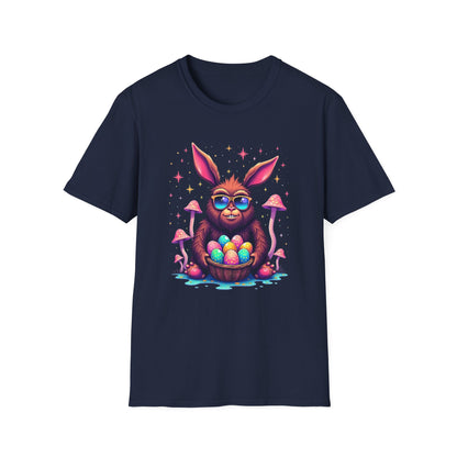 Easter Bunny Sasquatch T-Shirt — Colorful Psychedelic Bunny with Egg Basket