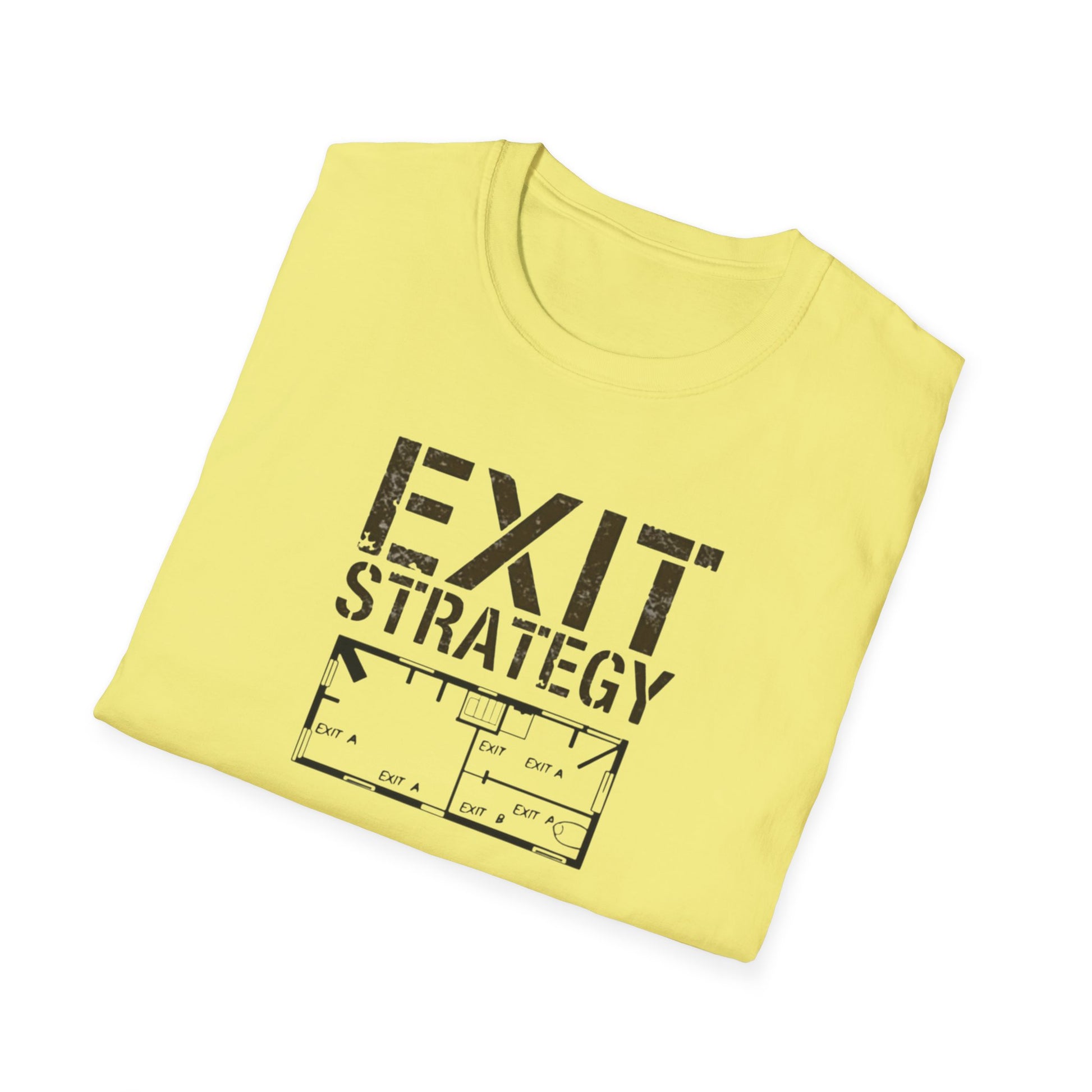 Exit Strategy Unisex Softstyle T-Shirt, Casual Wear, Fun Graphic Tee, Gift for Friends, Statement Shirt, Everyday Comfort - Psychonaut Swag