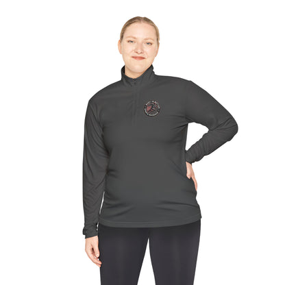 Sports Massage, Quarter-Zip Pullover — Vintage Fishing Badge Logo
