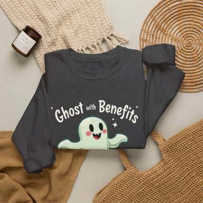 Ghost with Benefits Crewneck Sweatshirt — Cute Halloween Ghost Graphic