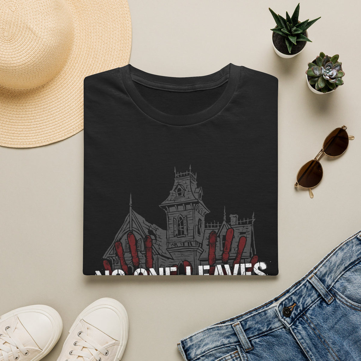 No One Leaves Haunted House T-Shirt — Creepy Mansion Horror Tee