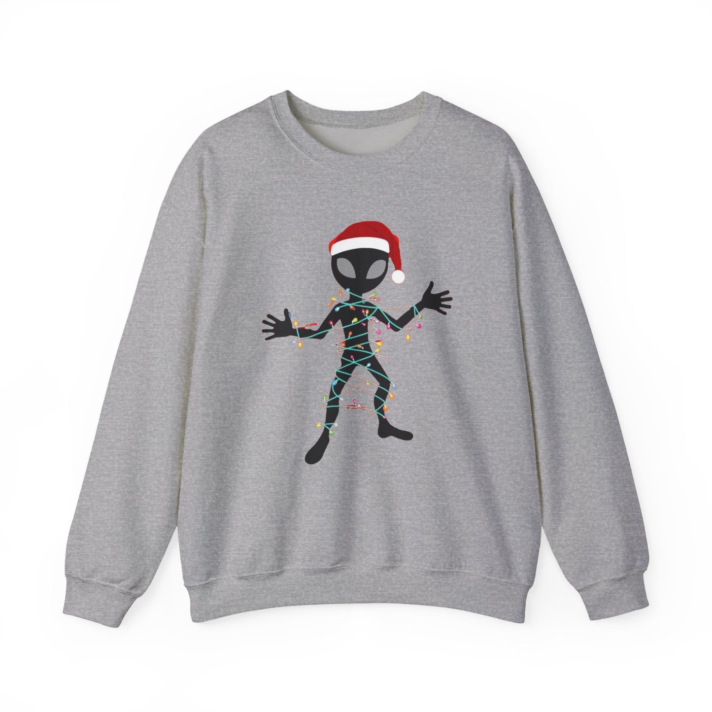 Alien Wrapped in Christmas Lights Sweatshirt — Holiday Ugly Sweater Tee
