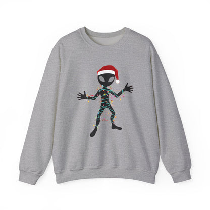 Alien Wrapped in Christmas Lights Sweatshirt — Holiday Ugly Sweater Tee
