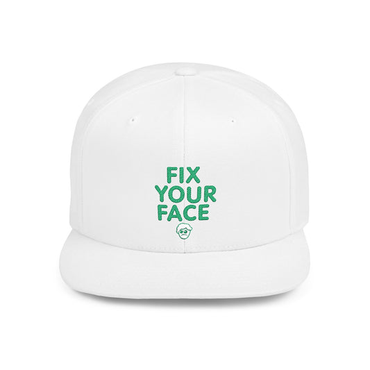 Fix Your Face-Leah, Flat Bill Snapback Cap, Trendy Snapback Hat, Funny Quote Hat, Casual Streetwear Cap, Unique Gift for Friends