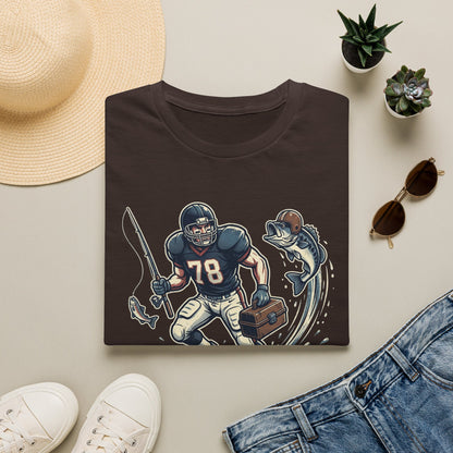 Football Fisherman T‑Shirt – Vintage Helmeted Player Catching Fish Graphic