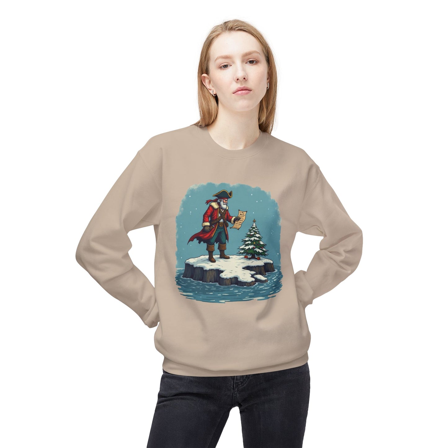 Colonial Santa and Tree, Unisex Midweight Softstyle Fleece Crewneck Sweatshirt