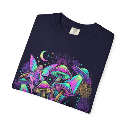 Psychedelic Mushroom Graphic T-Shirt — Neon Space Trippy Art