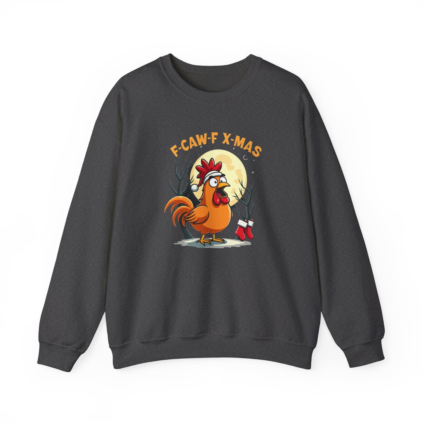 Christmas Rooster Sweatshirt - "F-CAW-F X-MAS" Funny Holiday Crewneck