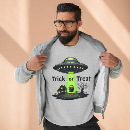 Halloween UFO Sweatshirt - "Trick or Treat" Alien Abduction Crewneck