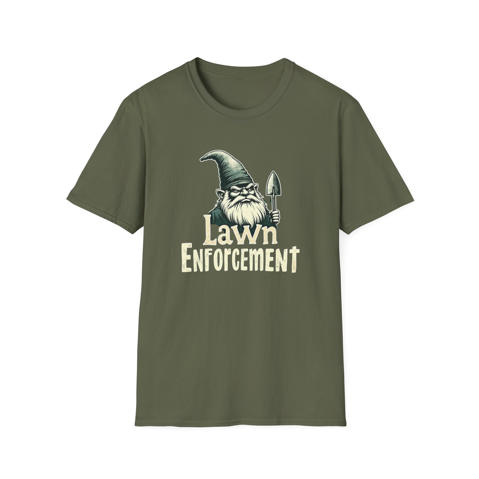 Whimsical Gnome Lawn Enforcement Unisex T-Shirt, Funny Gift for Men, Unique Humor Tee, Cozy Casual Wear, Perfect for Birthdays & Celebrations - Psychonaut Swag