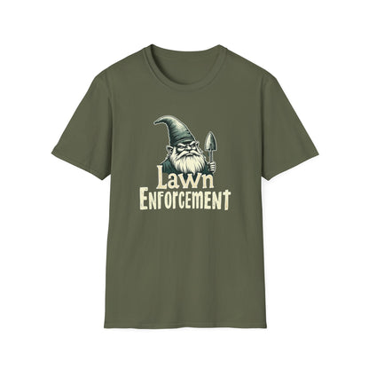 Whimsical Gnome Lawn Enforcement Unisex T-Shirt, Funny Gift for Men, Unique Humor Tee, Cozy Casual Wear, Perfect for Birthdays & Celebrations - Psychonaut Swag