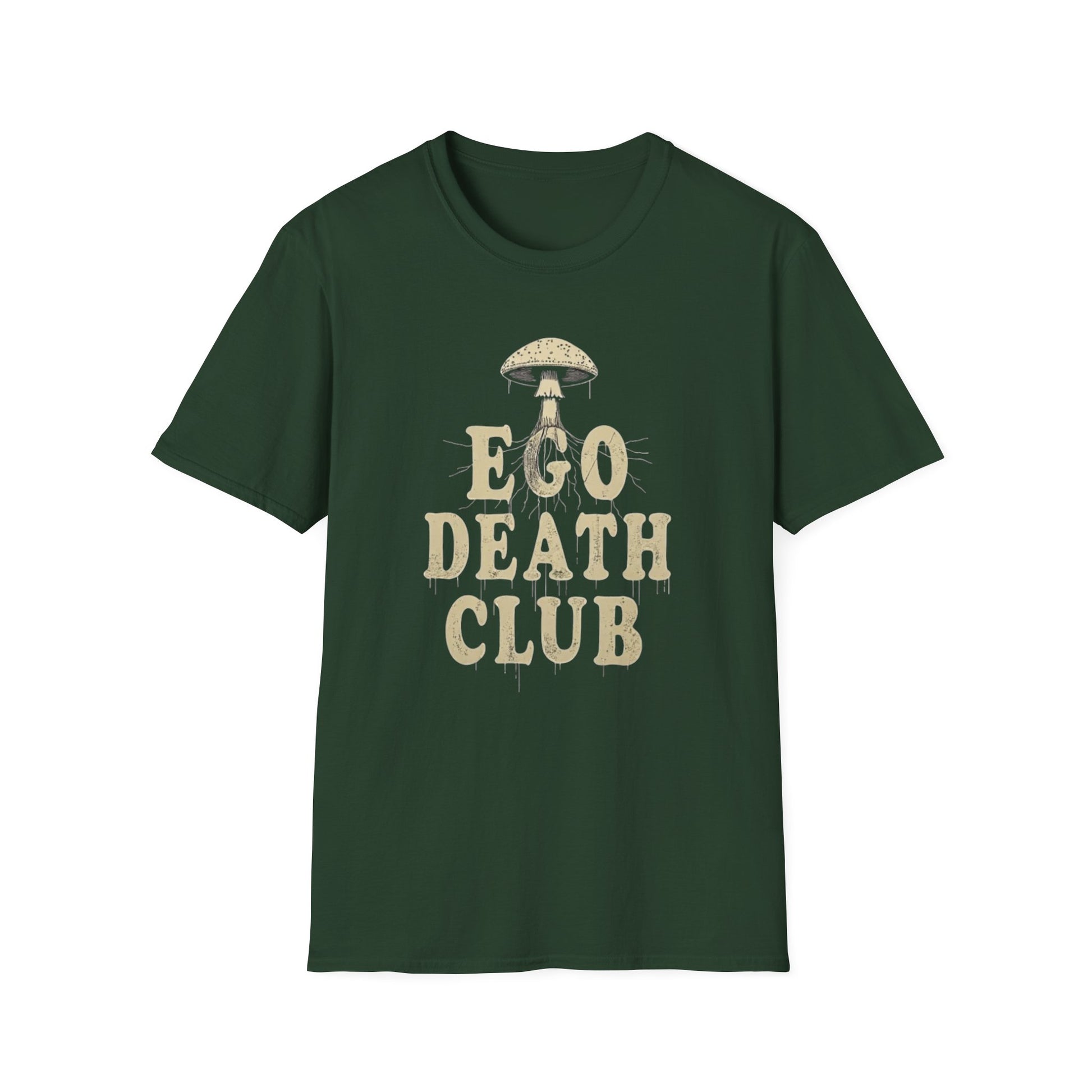 Ego Death Club Mushroom, T-Shirt, Unisex Softstyle Tee, Casual Wear, Gift for Friends, Unique Graphic Shirt - Psychonaut Swag