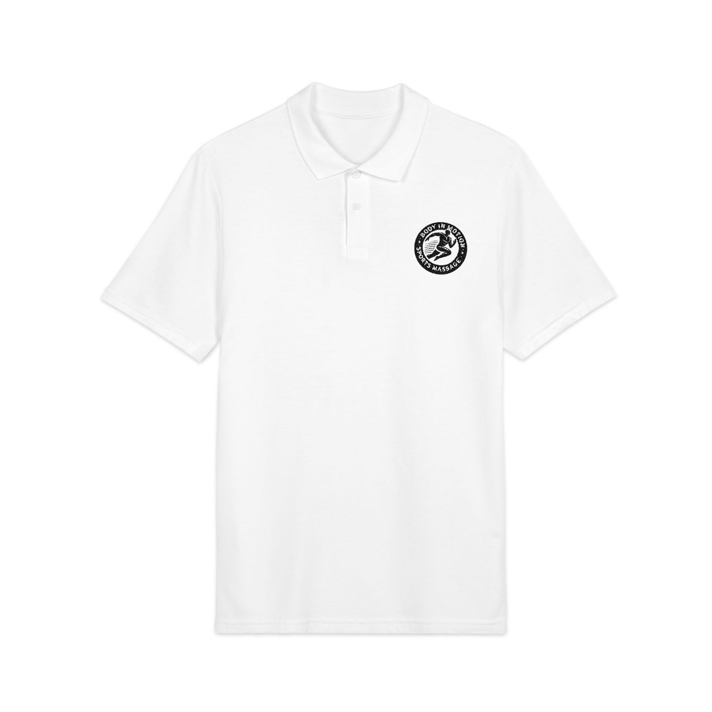 Sports Massage, Embroidered Crest Polo Shirt — Classic White Chest Logo