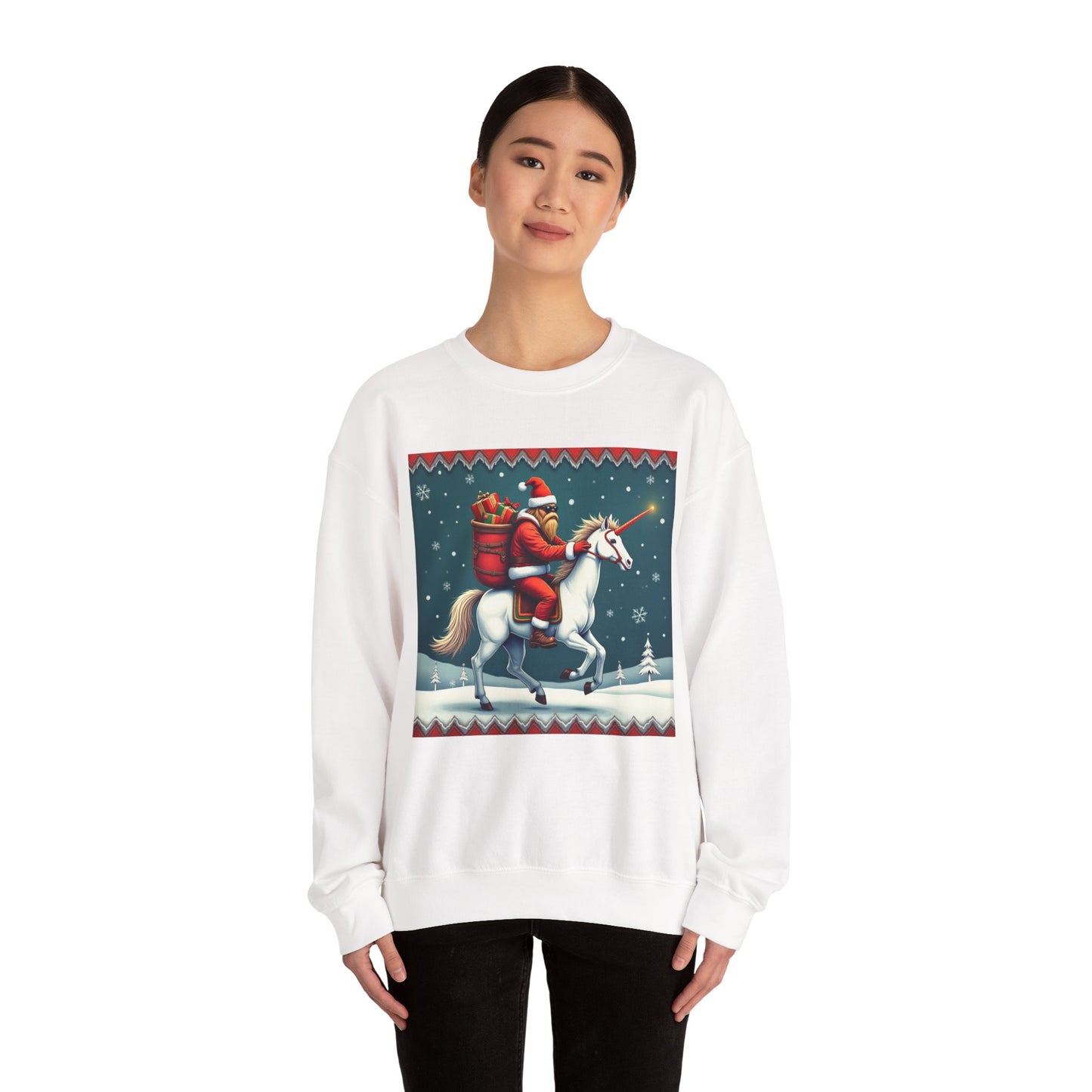 Santa Squatch on Unicorn, Unisex Heavy Blend™ Crewneck Sweatshirt