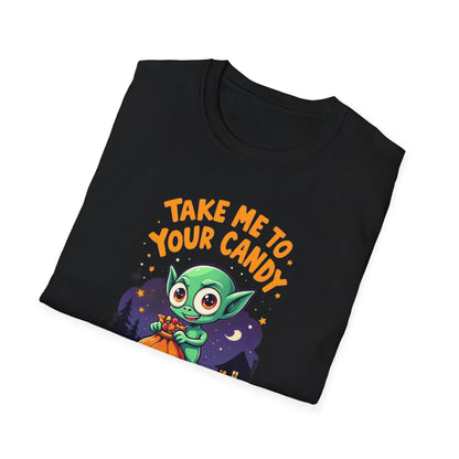 Trick or Treat Alien, T-Shirt, Cute Graphic Tee, Trick or Treat Shirt, Unisex Halloween Apparel, Fun Holiday Outfit
