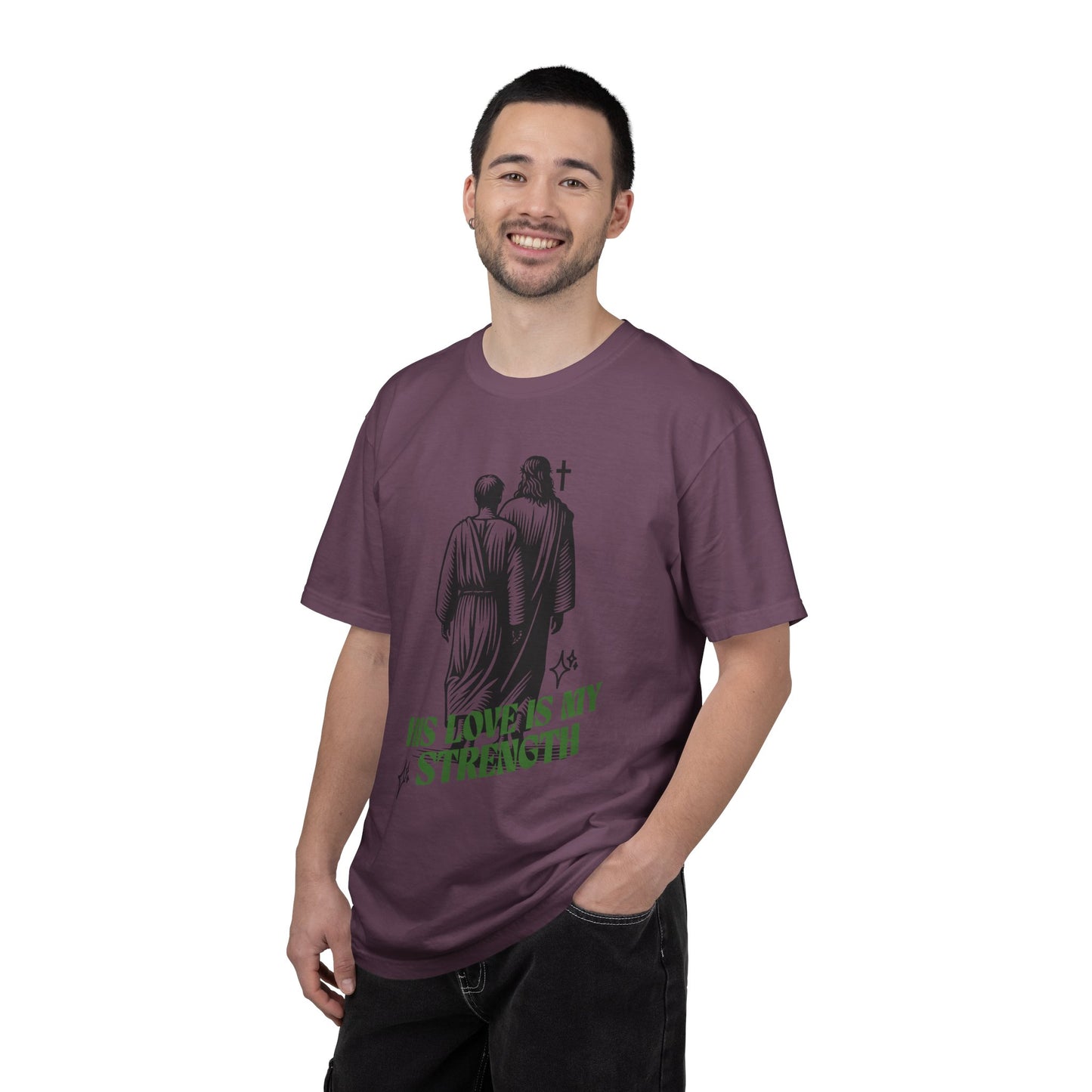 Christian T-Shirt — "His Love Is My Strength" Graphic Tee