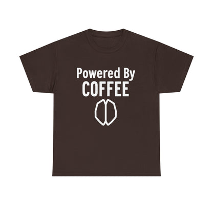Powered By Coffee Unisex Heavy Cotton Tee, Funny Coffee Lover Shirt, Gift for Barista, Casual Wear, Perfect for Birthdays, Everyday Use - Psychonaut Swag