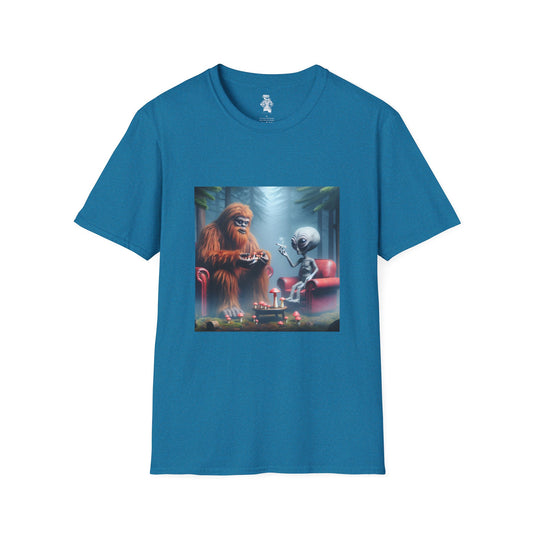 Unisex Tee - Mystical Bigfoot and Alien Encounter in the Woods - Psychonaut Swag