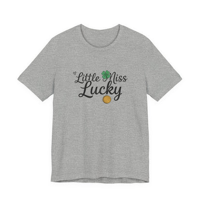 Little Miss Lucky T-Shirt — St. Patrick’s Day Girls’ Tee with Shamrock & Gold Coin