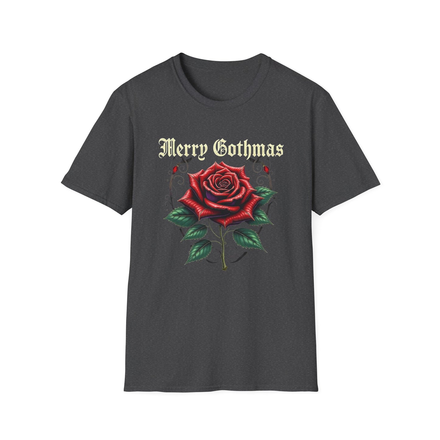 Gothic Christmas T-Shirt — "Merry Gothmas" Rose Holiday Tee