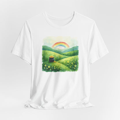 Rainbow with pot of gold, Unisex Jersey Short Sleeve Tee