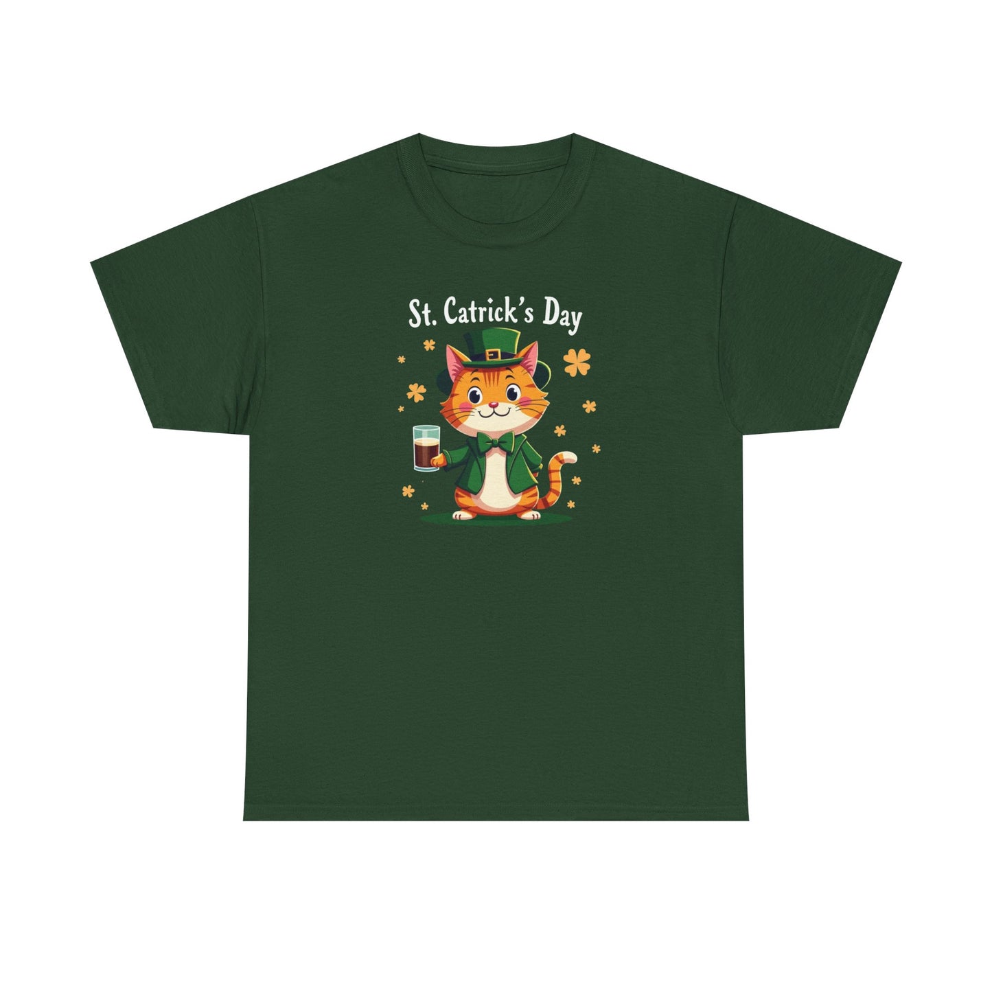 St. Patrick’s Day Cat T-Shirt — Cute Leprechaun Kitty with Beer