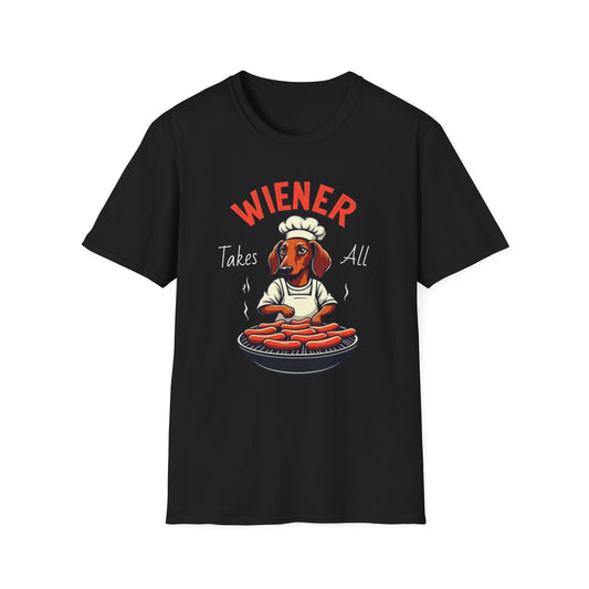 Wiener takes all, Dog Humor T-Shirt, Funny Pet Lover Gift, Cute Dog Tee, Unisex Funny Shirt, Dog Lover's Apparel - Psychonaut Swag