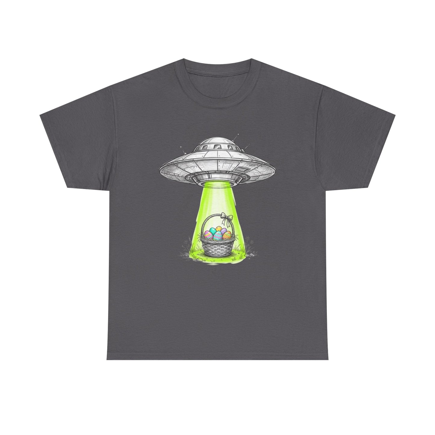 Easter UFO Abduction T-Shirt — Alien Spaceship Beaming Up Easter Basket
