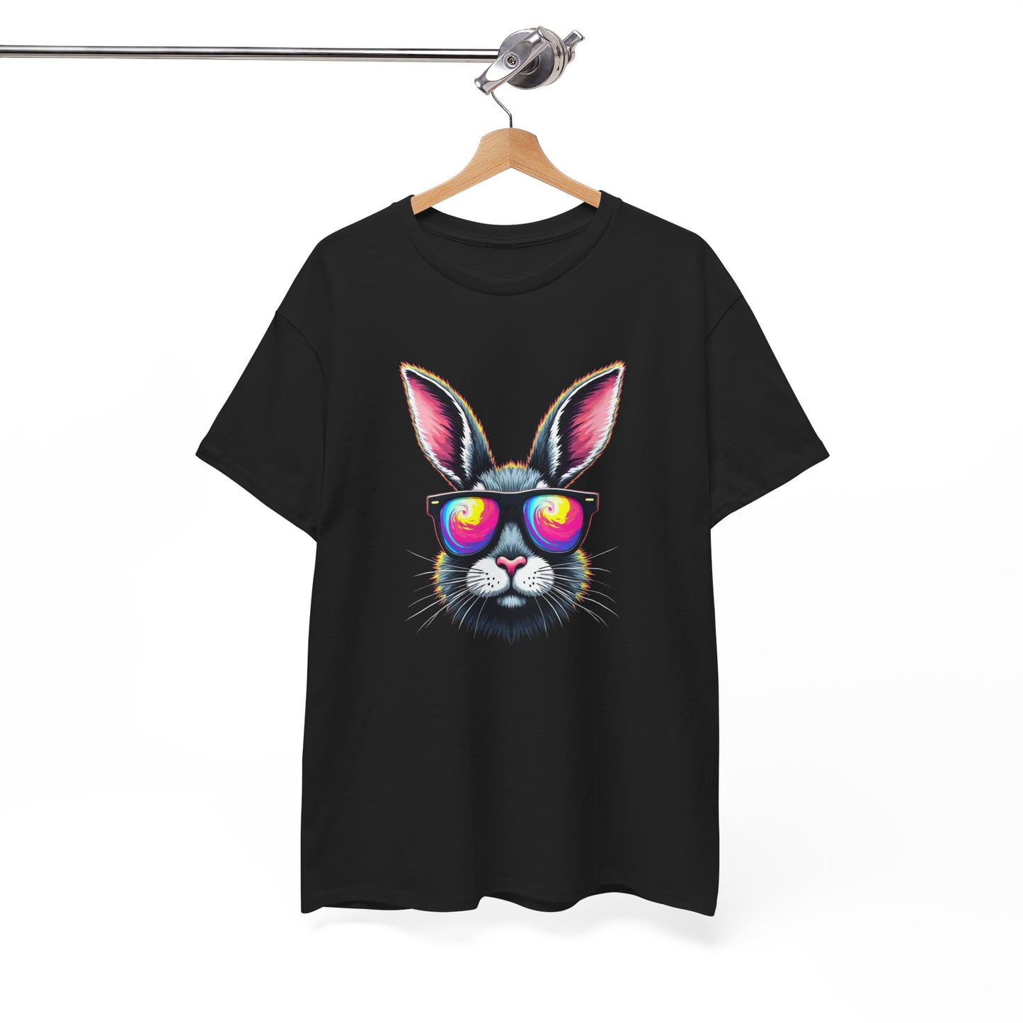 Bunny with Heart Sunglasses Tee — Retro Neon Rabbit Graphic T-Shirt