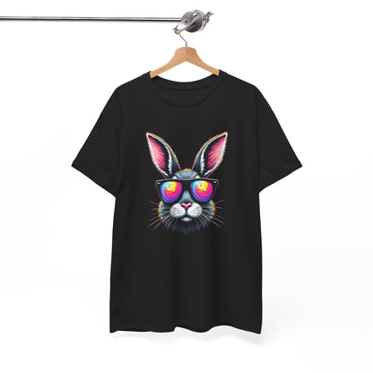 Bunny with Heart Sunglasses Tee — Retro Neon Rabbit Graphic T-Shirt