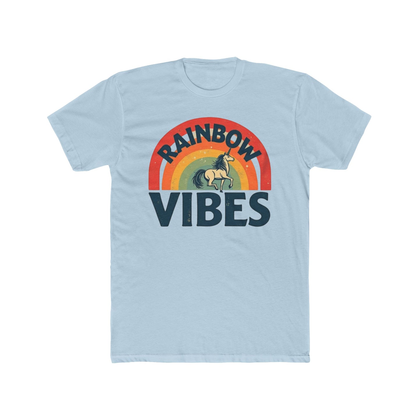 Rainbow Unicorn Vibes Unisex Cotton Crew Tee, Casual Wear, Gift for Friends, Rainbow Theme, Everyday Comfort, Summer Spirit - Psychonaut Swag