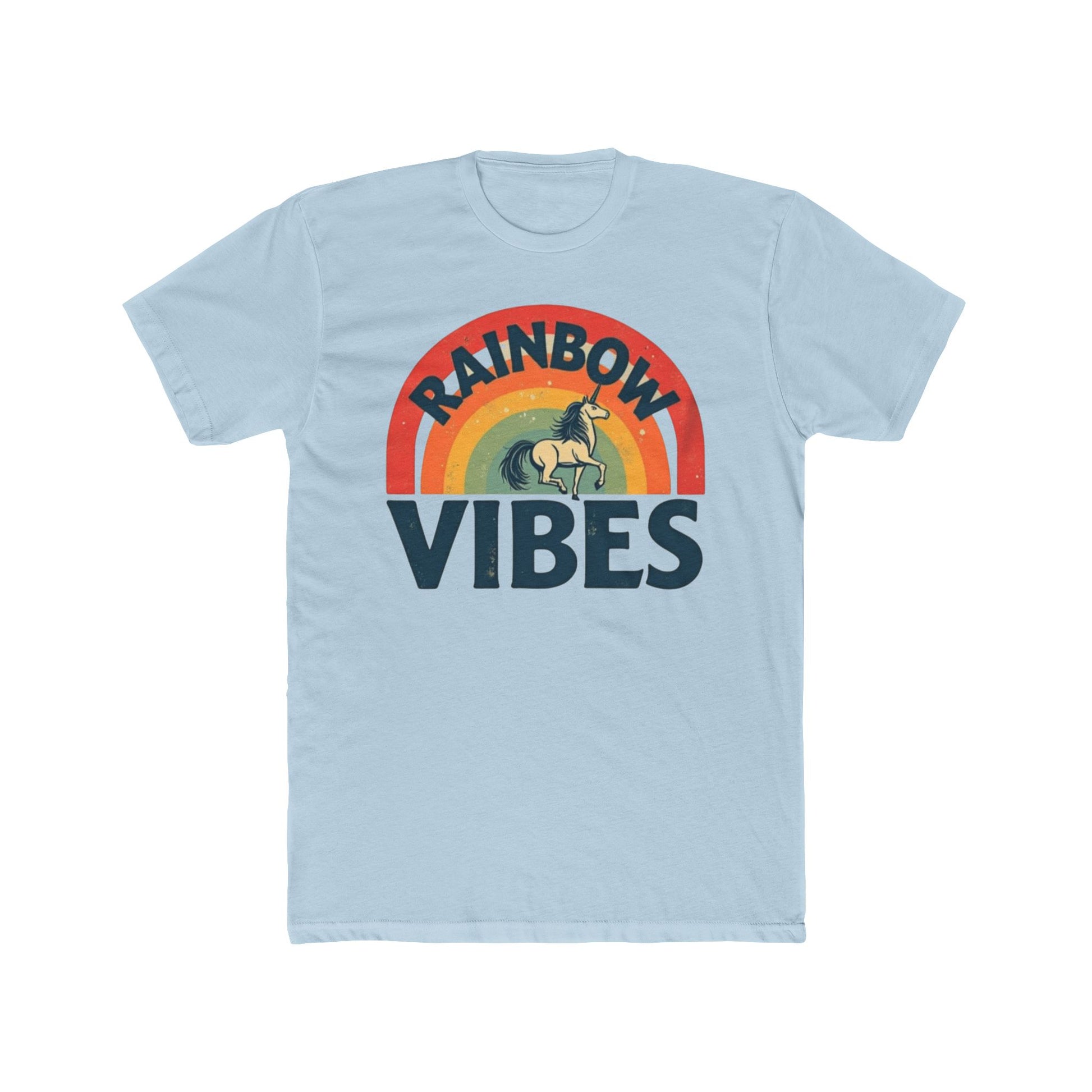 Rainbow Unicorn Vibes Unisex Cotton Crew Tee, Casual Wear, Gift for Friends, Rainbow Theme, Everyday Comfort, Summer Spirit - Psychonaut Swag