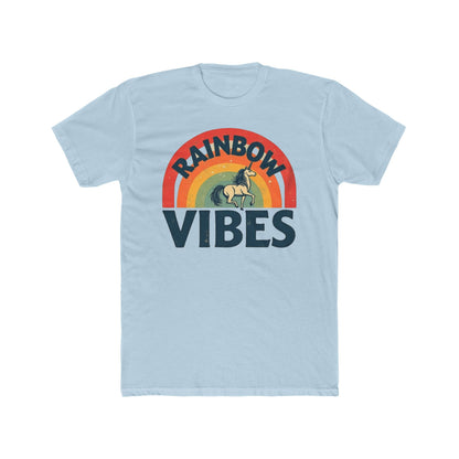 Rainbow Unicorn Vibes Unisex Cotton Crew Tee, Casual Wear, Gift for Friends, Rainbow Theme, Everyday Comfort, Summer Spirit - Psychonaut Swag