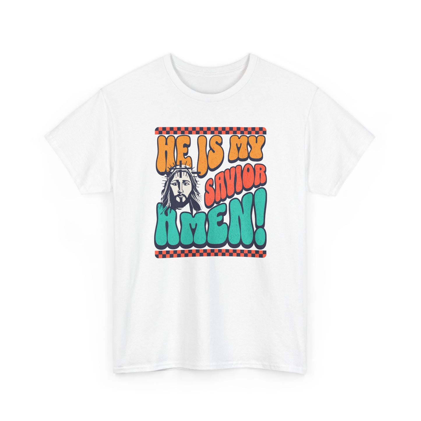 Christian T-Shirt – "He Is My Savior Amen!" Retro Jesus Graphic Tee