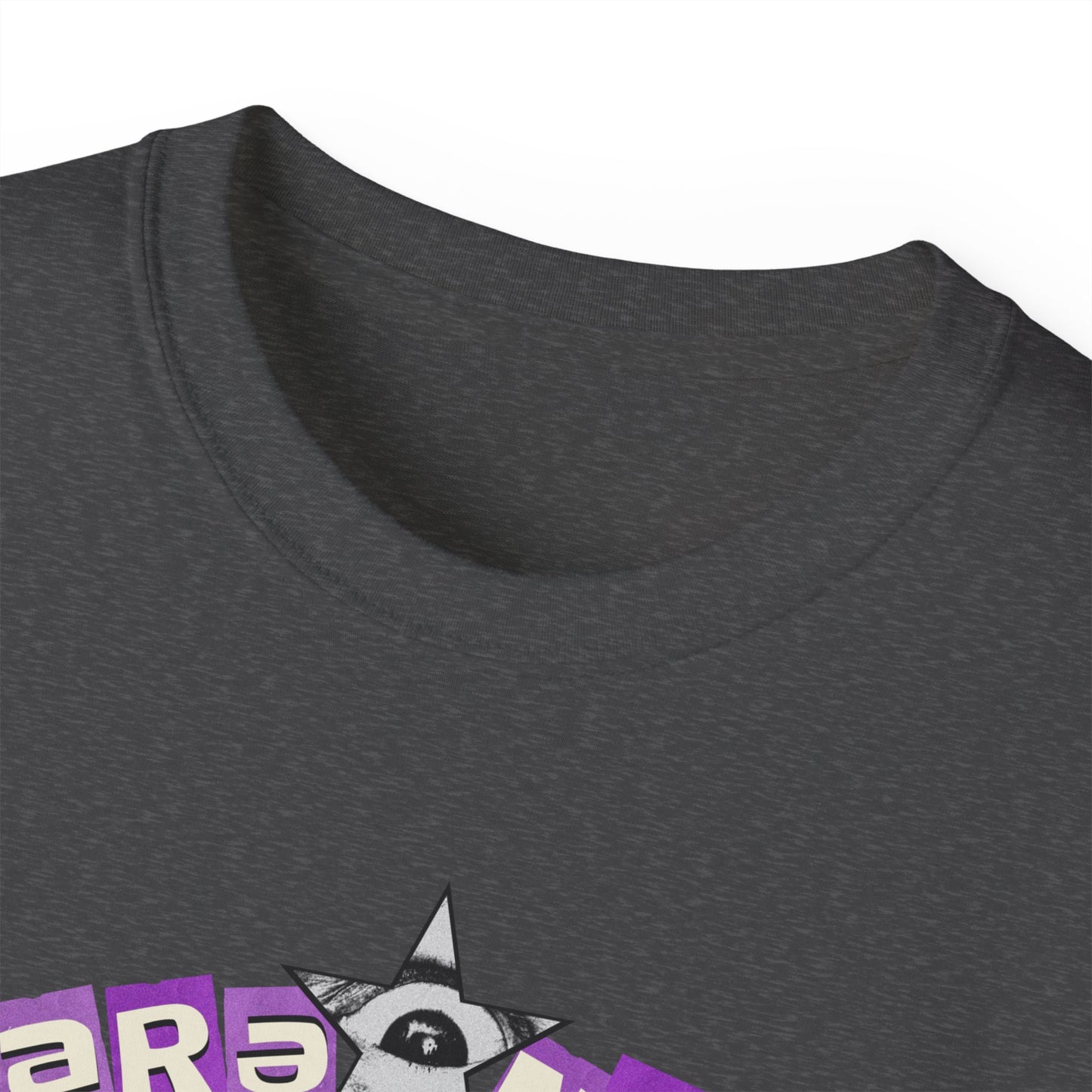 Paranoid in Vegas, Retro Cyber Goth Tee — Purple Distorted Face Graphic Shirt
