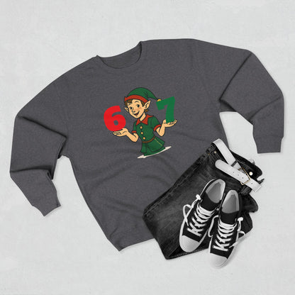Elf Juggler six-seven  — Cute Holiday Elf Holding 6 & 7 Christmas Crewneck