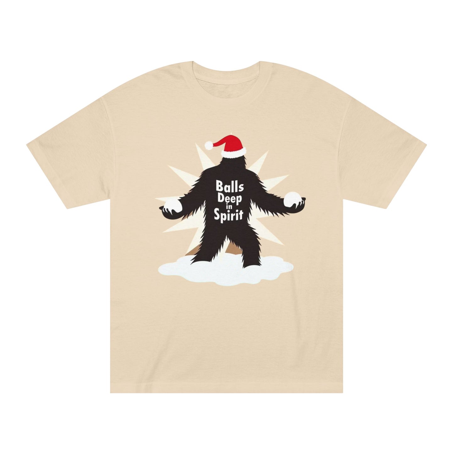 Bigfoot Holiday Tee — "Balls Deep Spirit" Funny Christmas Sasquatch T-Shirt